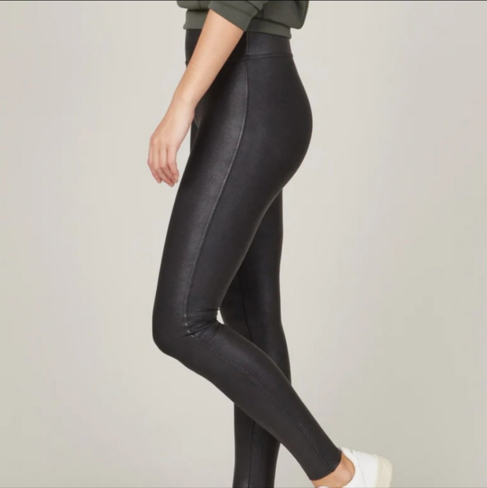 Spanx Women's Faux Leather Leggings Black Size XS Sleek Contouring Compression